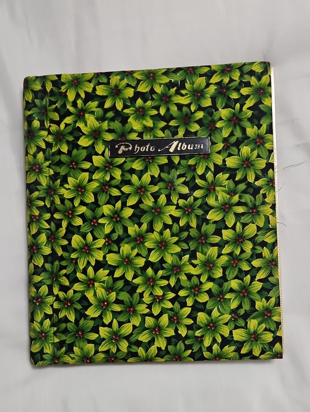 Vintage Green Floral Fabric Photo Album Scrap Book Spiral Bound Groovy